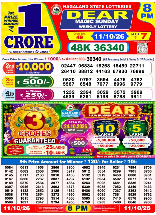Manipur State Lottery 8 PM result 11 Oct 2026